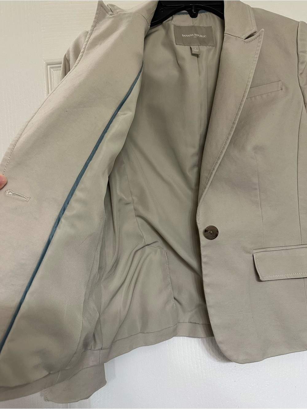 Banana Republic Khaki Blazer Petite 2 One Button Peak Lapel Office Work Career - Picture 7 of 12